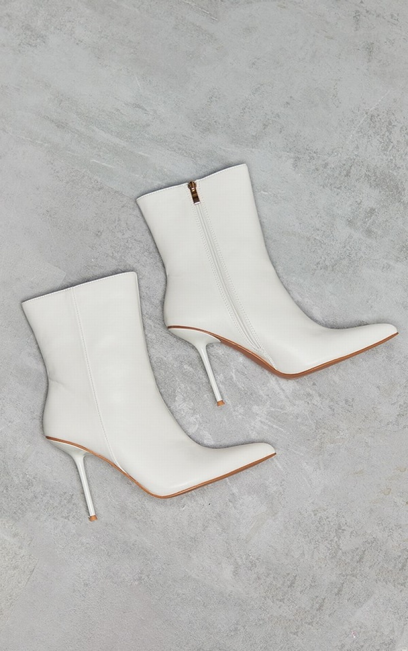 Cizme Pretty Little Thing Pu Point Bombeu Mid-High Albi | RAHO80492