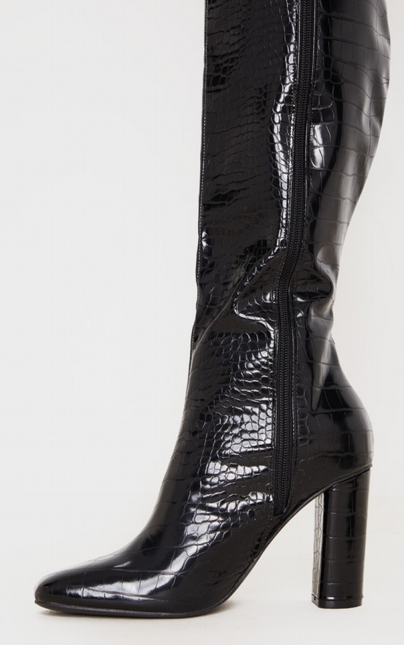 Cizme Pretty Little Thing Round Block Knee High Negrii | SYGO08241