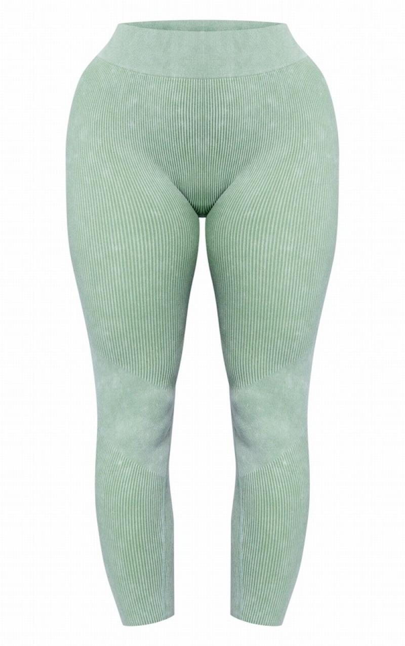 Colanti Pretty Little Thing Acid Wash Seamless Rib High Talie Gym Kaki | DMBX67254