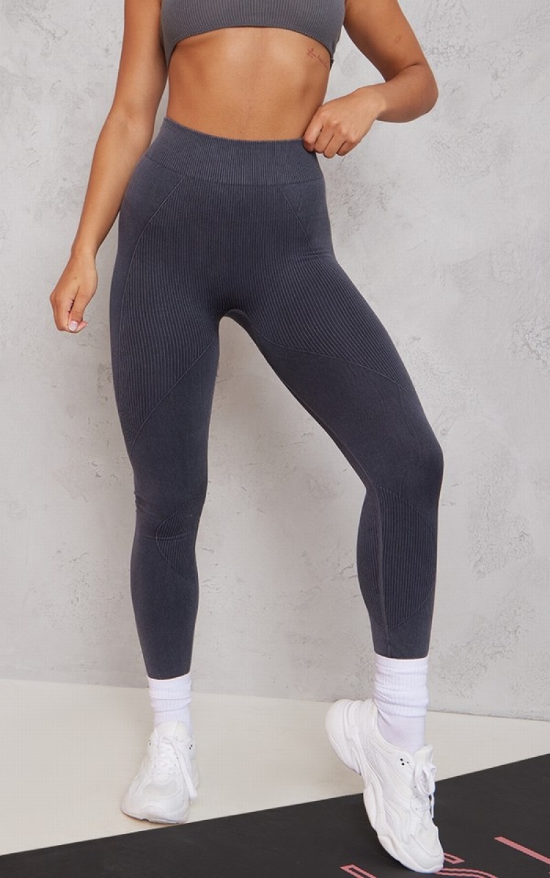 Colanti Pretty Little Thing And Charcoal Two Pack Washed Rib Seamless High Talie Gym Gri | JLFA51783