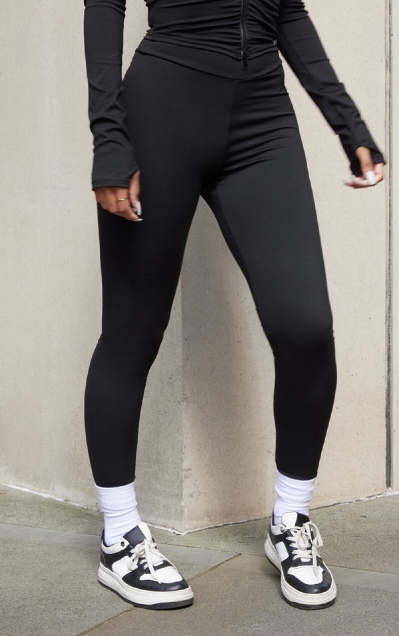 Colanti Pretty Little Thing Brushed Sculpt Ruched Bum High Talie Sport Negrii | MBEC21589