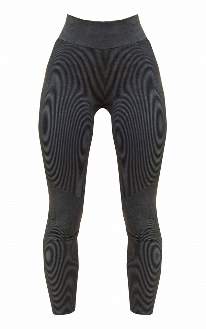 Colanti Pretty Little Thing Charcoal Acid Wash Rib Seamless High Talie Gym Gri | GEQS06514