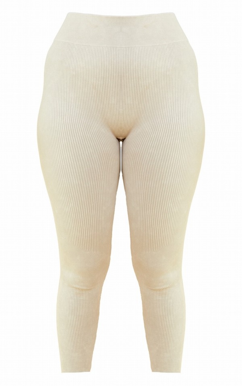 Colanti Pretty Little Thing Oatmeal Acid Wash Seamless Rib High Talie Gym Bej | QRJM03867