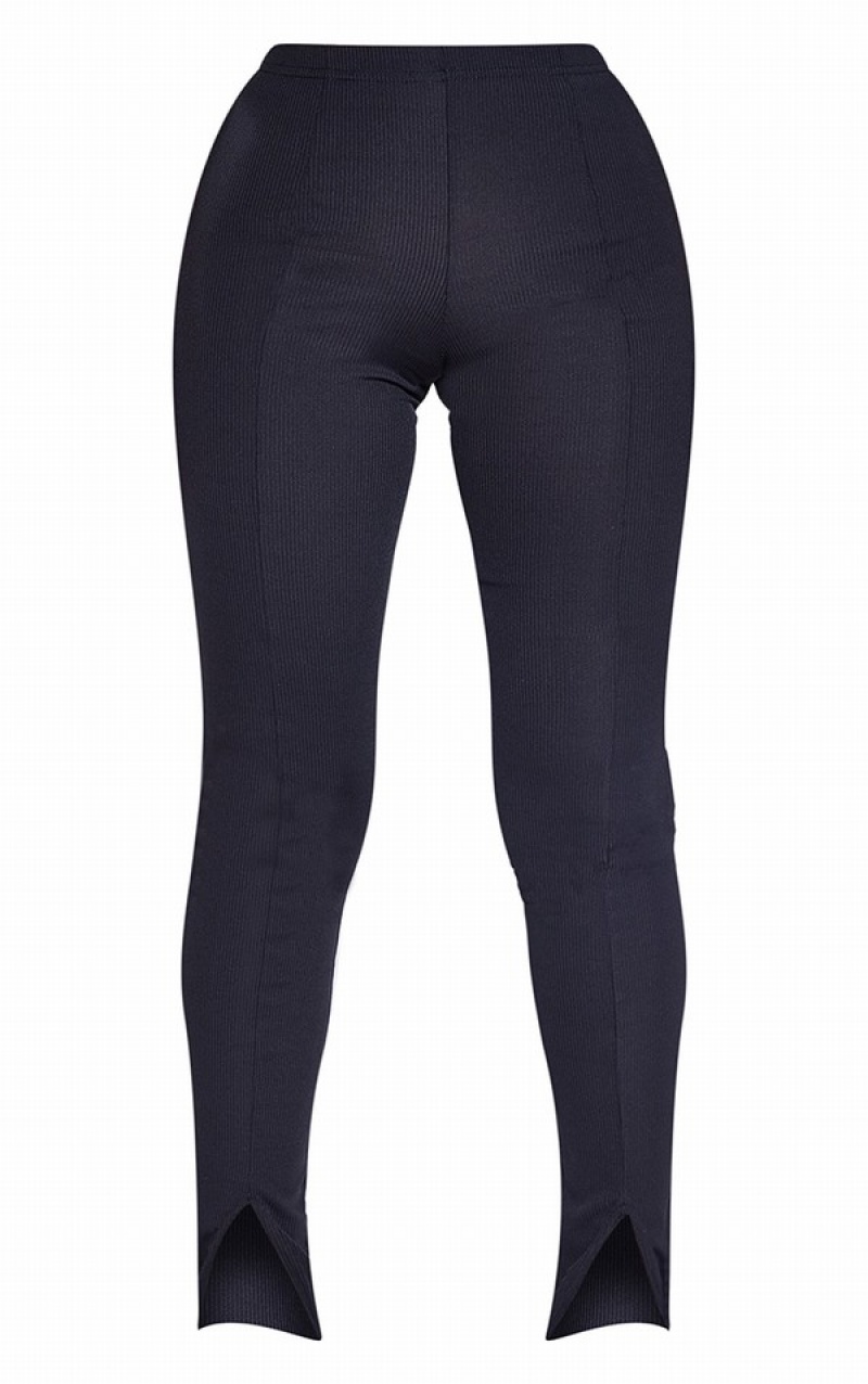 Colanti Pretty Little Thing Petite Cu Nervuri Split Front Negrii | DUNA58063