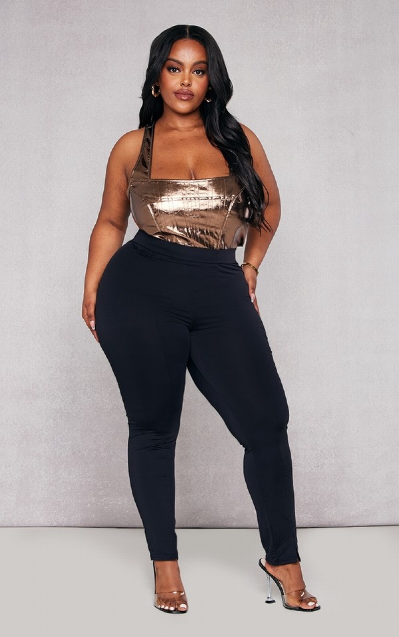 Colanti Pretty Little Thing Plus Seam Detail Slinky Split Hem Negrii | TKOF31576