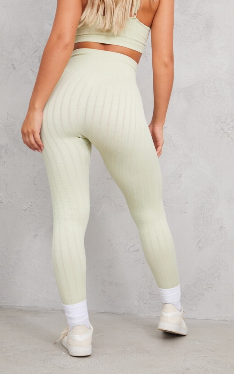 Colanti Pretty Little Thing Sage Largi StructuRib High Waisted Masline Verzi Verzi | DXUP40872