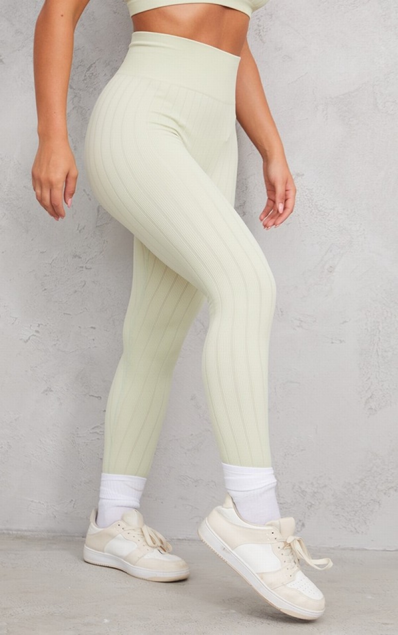 Colanti Pretty Little Thing Sage Largi StructuRib High Waisted Masline Verzi Verzi | DXUP40872