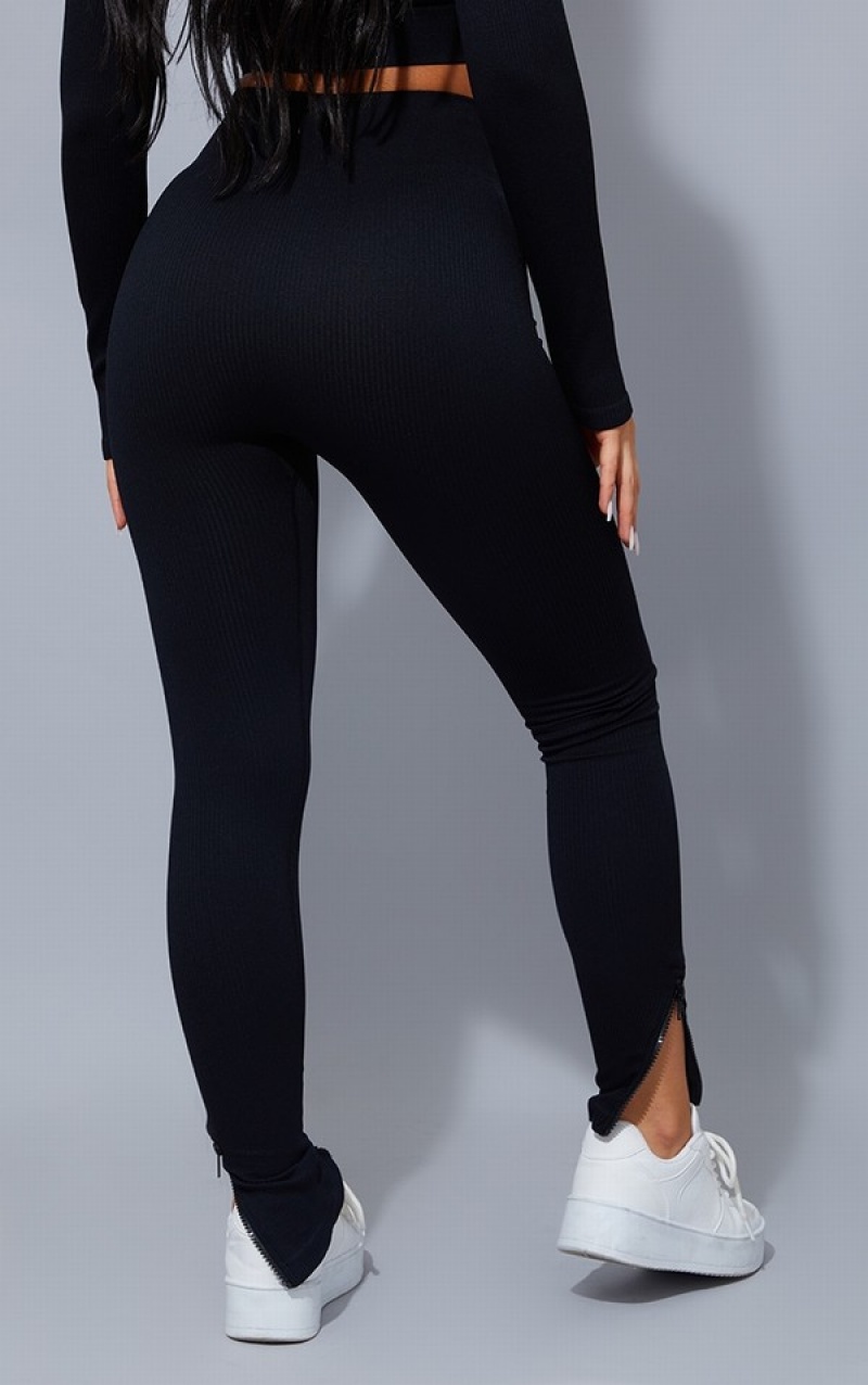 Colanti Pretty Little Thing StructuSnatched Rib Zip Split Hem Negrii | JGZT60379