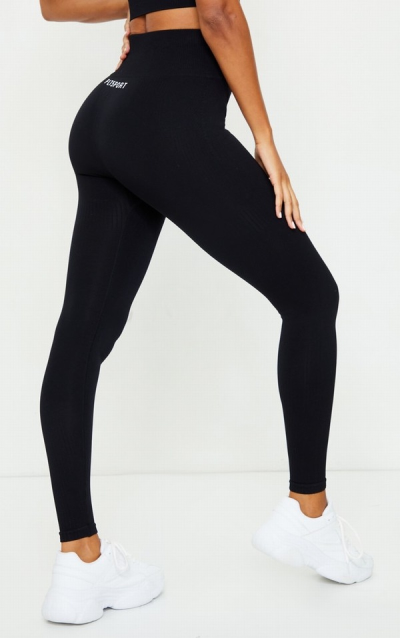 Colanti Pretty Little Thing TextuRib Seamless High Talie Gym Negrii | IFJQ37425
