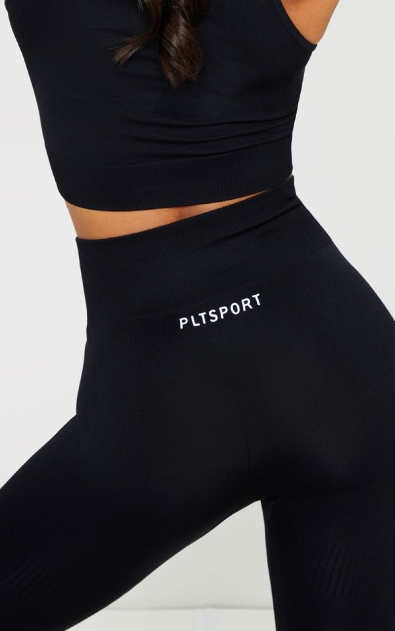 Colanti Pretty Little Thing TextuRib Seamless High Talie Gym Negrii | IFJQ37425