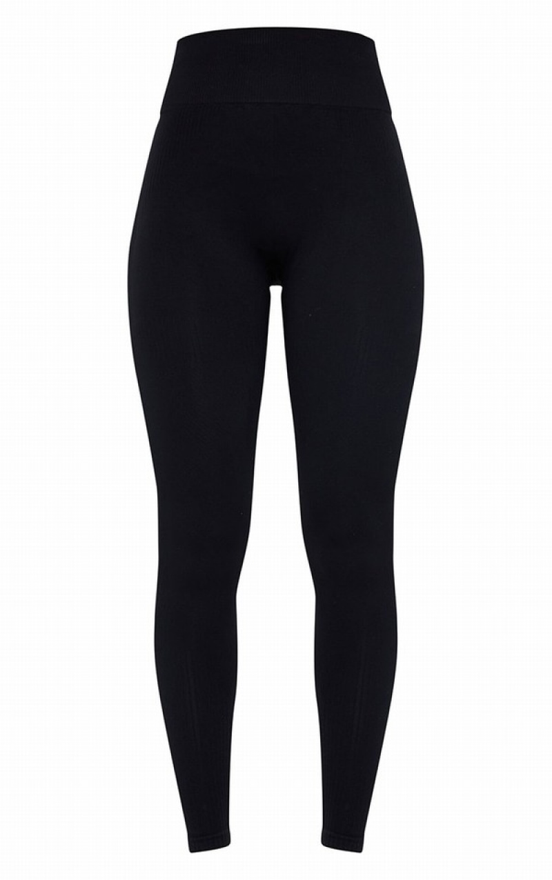 Colanti Pretty Little Thing TextuRib Seamless High Talie Gym Negrii | IFJQ37425