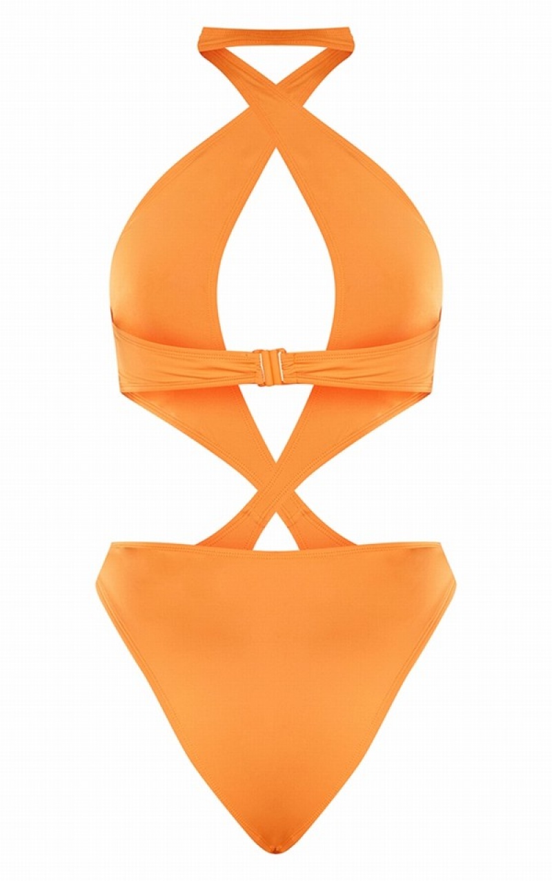 Costume De Baie Pretty Little Thing Asymmetric Curea Cut Out Portocalii | CVTF87452
