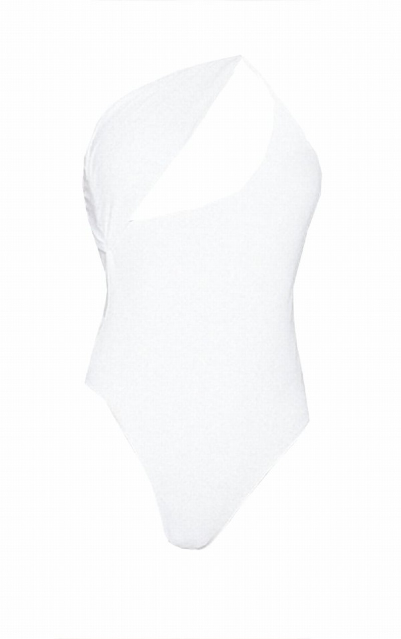 Costume De Baie Pretty Little Thing Asymmetric Double Curea Albi | TIVF16579