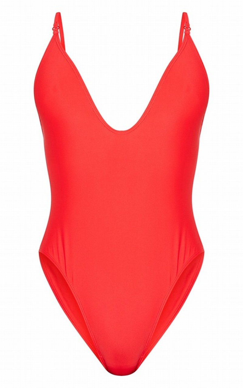 Costume De Baie Pretty Little Thing Basic Low Scoop Rosii | PFJT90821
