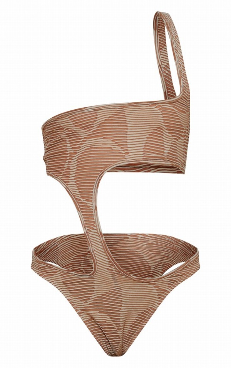 Costume De Baie Pretty Little Thing Contrast TextuRib Asymmetric Cut Out Albi | DQNM73821