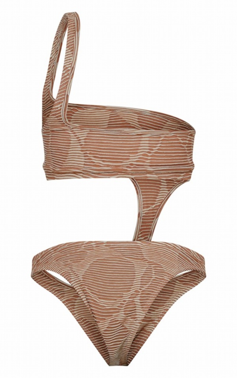 Costume De Baie Pretty Little Thing Contrast TextuRib Asymmetric Cut Out Albi | DQNM73821
