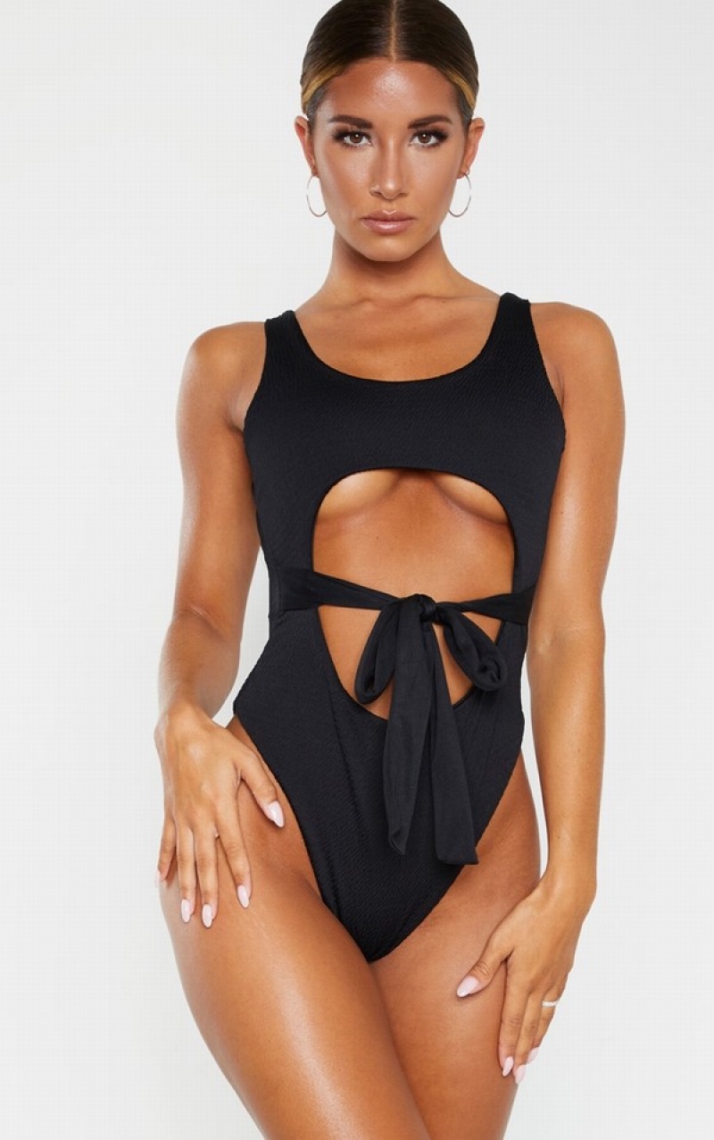 Costume De Baie Pretty Little Thing Crinkle Cut Out ed Negrii | XDYS25937