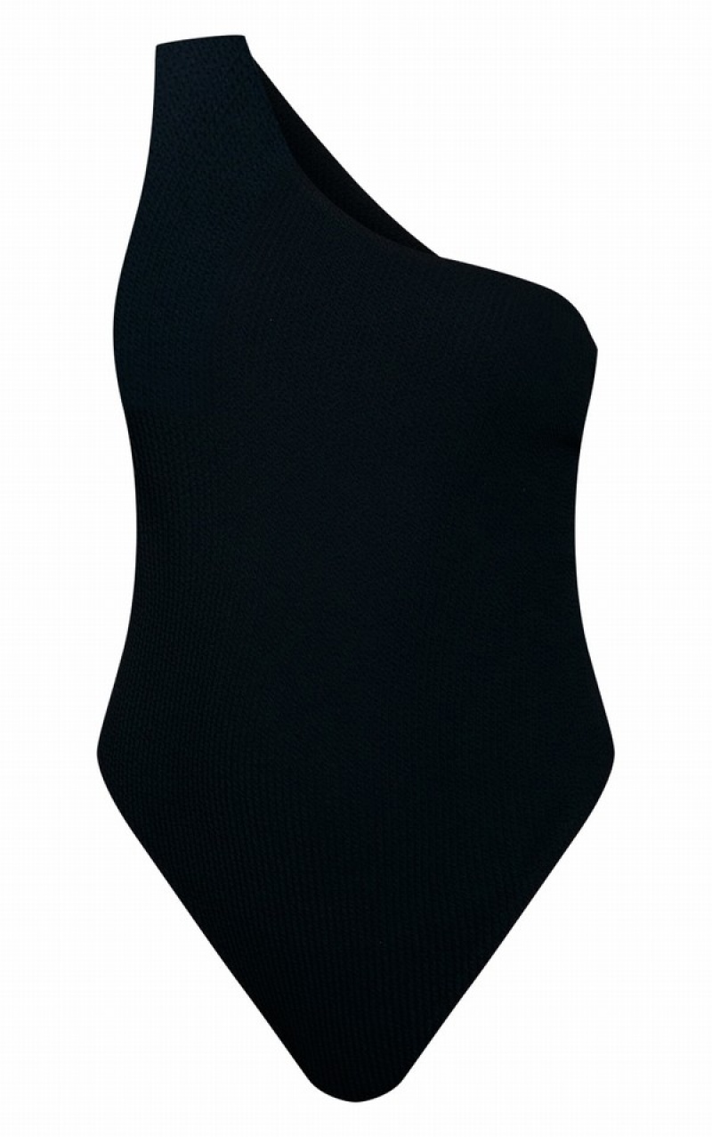 Costume De Baie Pretty Little Thing Crinkle One Shoulder Negrii | IWHV60538