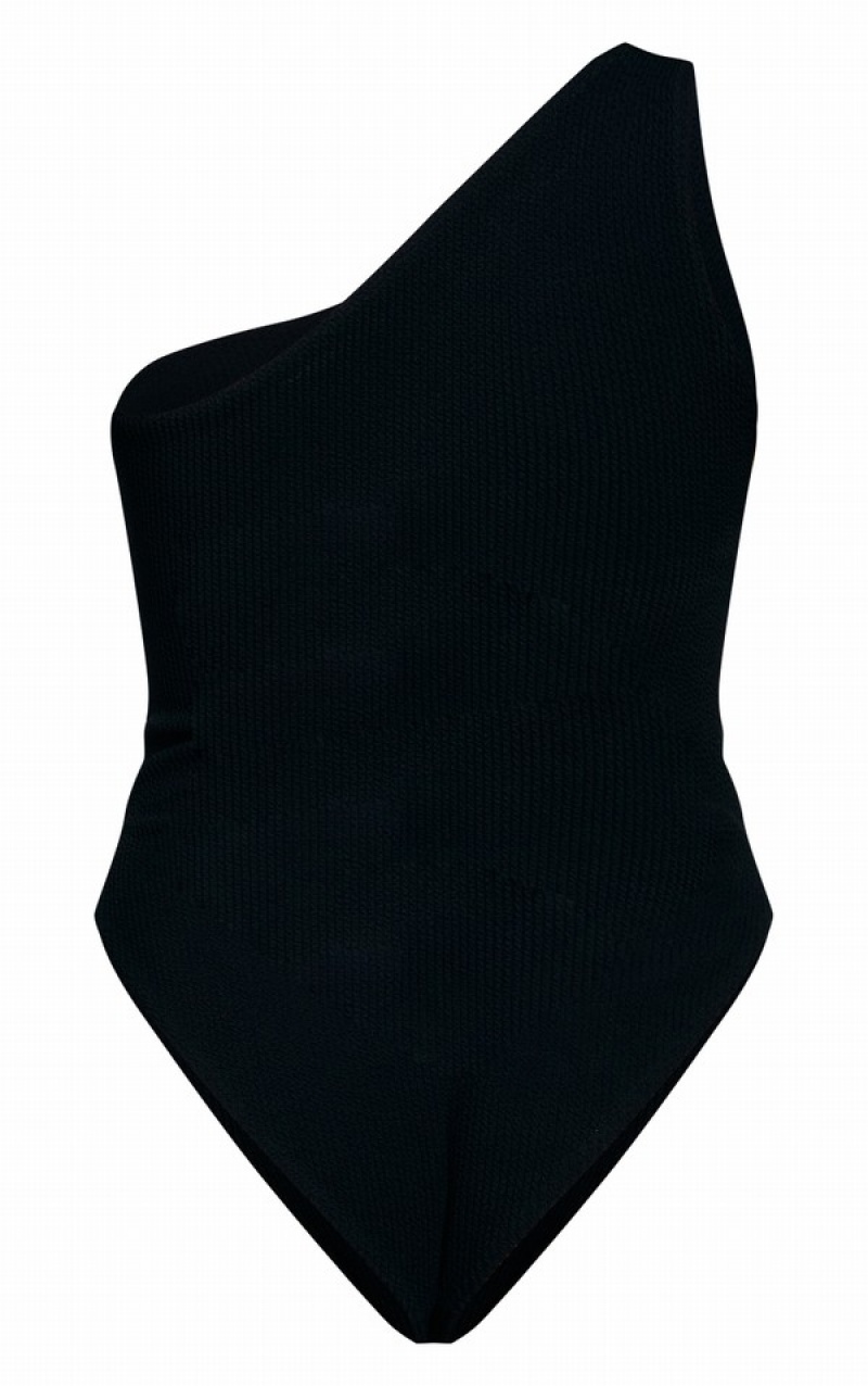 Costume De Baie Pretty Little Thing Crinkle One Shoulder Negrii | IWHV60538