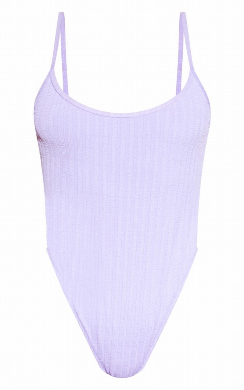 Costume De Baie Pretty Little Thing Crinkle Stripe Scoop Neck Violet | JTAO85607