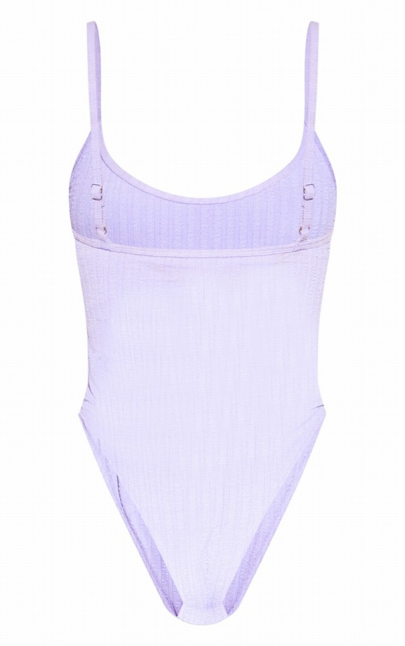 Costume De Baie Pretty Little Thing Crinkle Stripe Scoop Neck Violet | JTAO85607