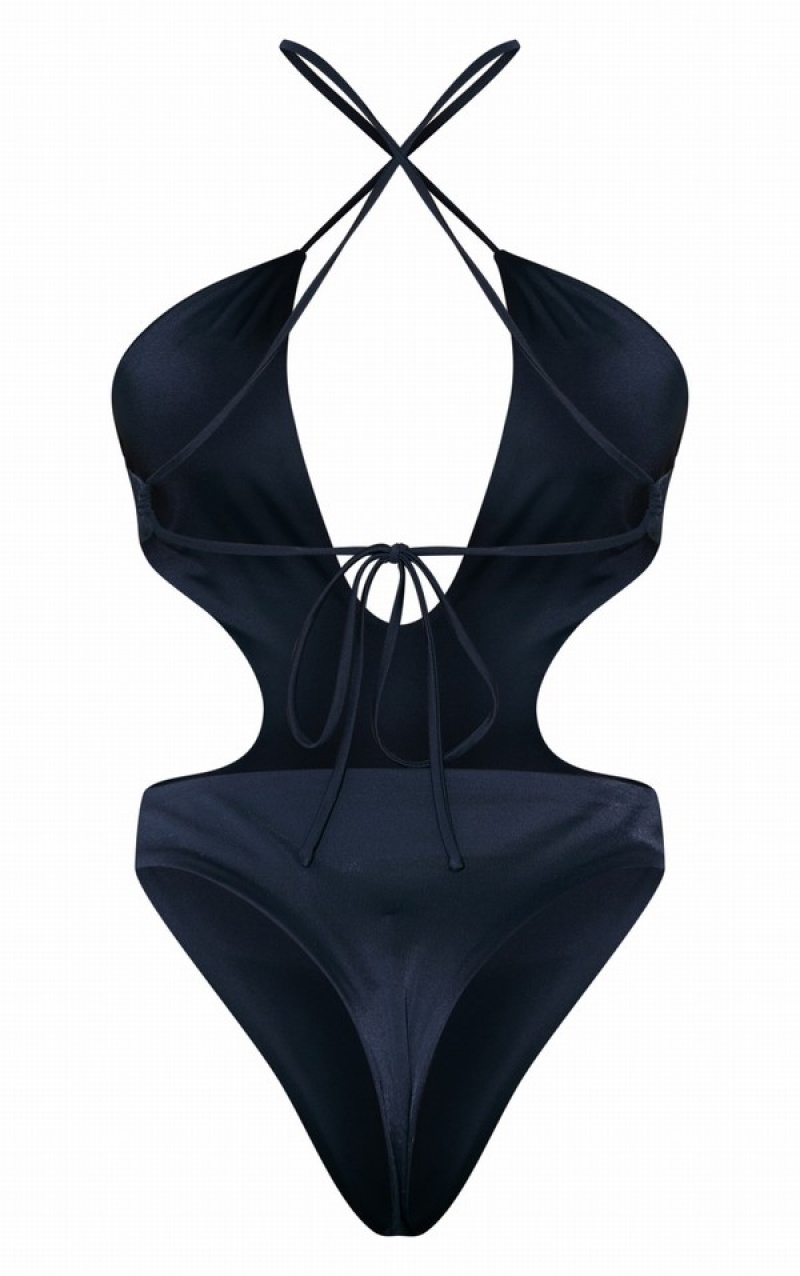 Costume De Baie Pretty Little Thing Cut Out Cross Front Negrii | JVYR06493