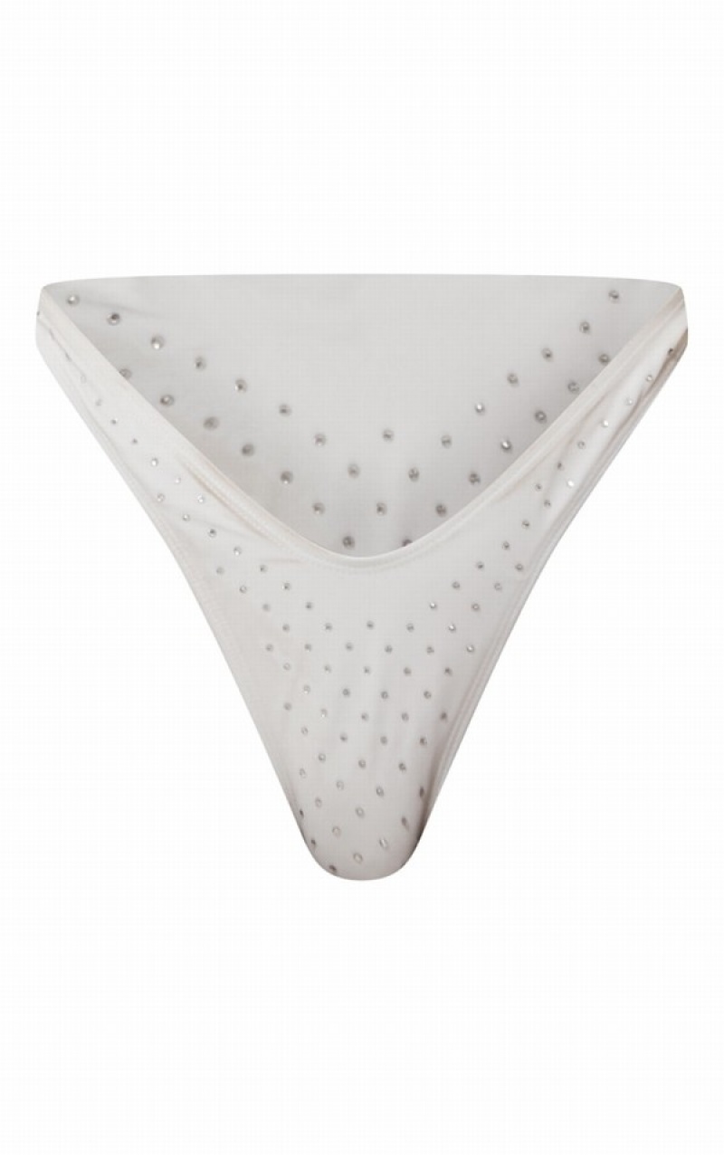 Costume De Baie Pretty Little Thing Diamante Detail Triangle Albi | PINY76403