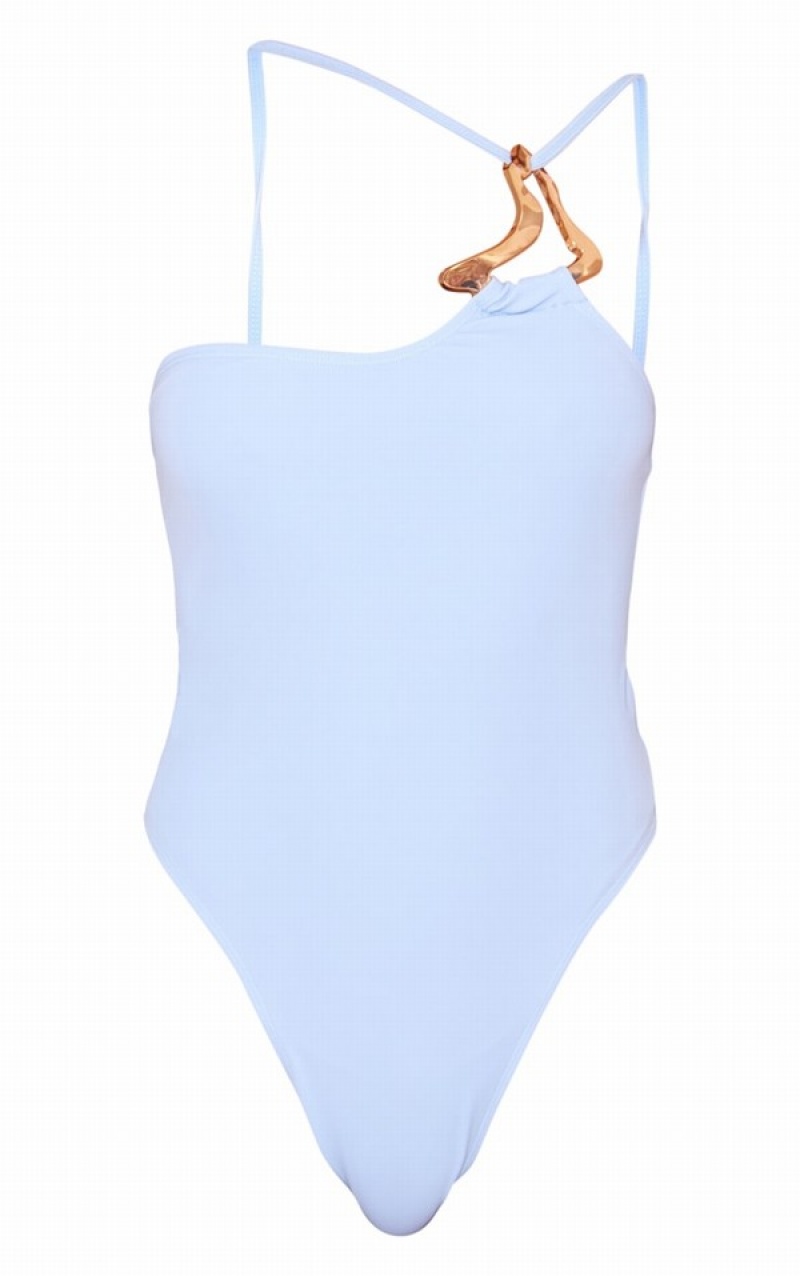 Costume De Baie Pretty Little Thing Dusty Trim Asymmetric Albastri | YBPK18645