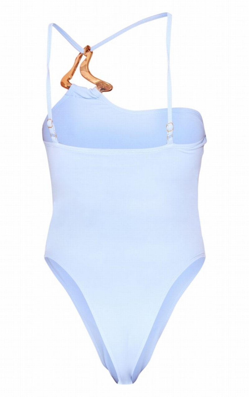 Costume De Baie Pretty Little Thing Dusty Trim Asymmetric Albastri | YBPK18645