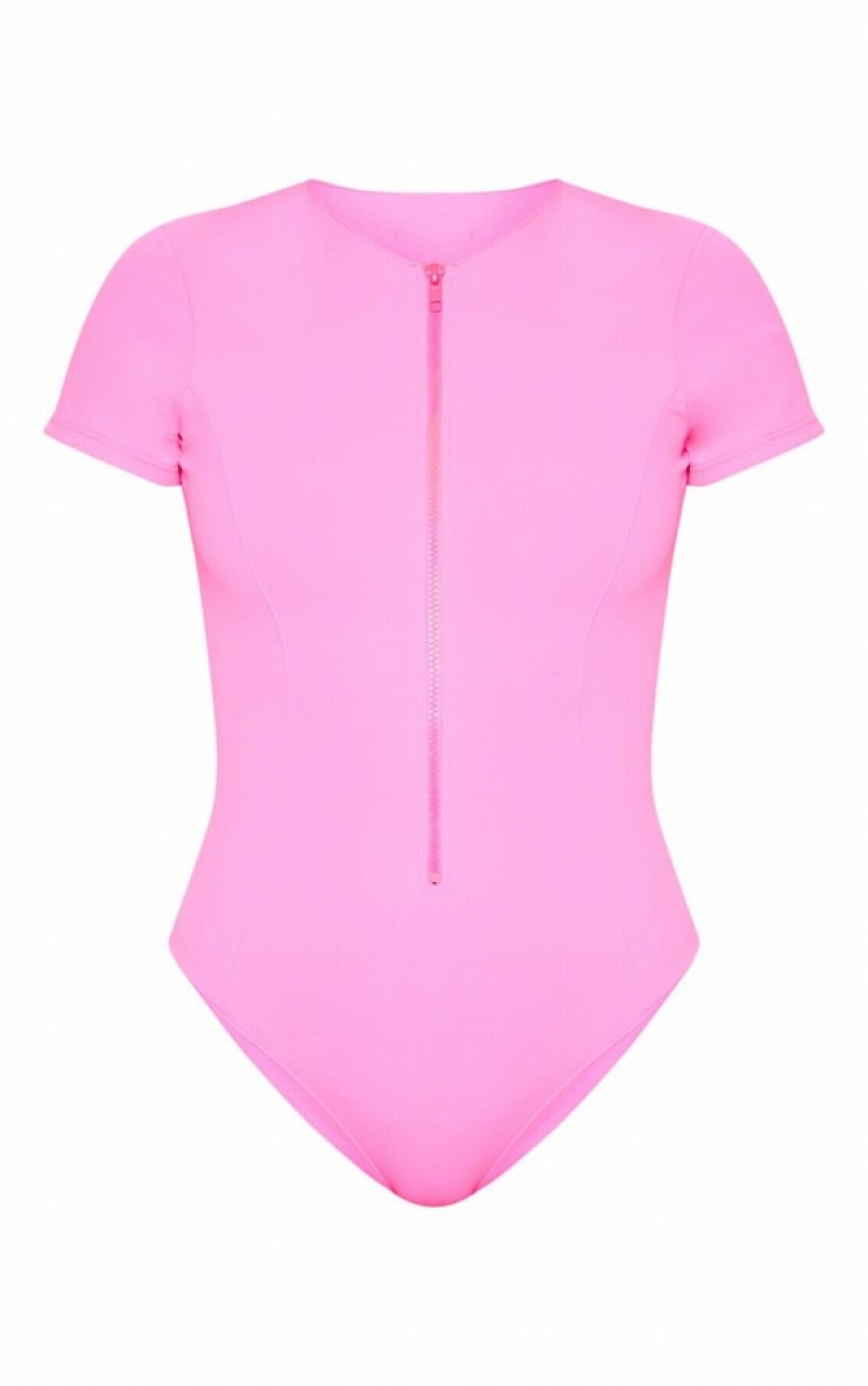 Costume De Baie Pretty Little Thing Hot Scuba Zip Up Roz | VLPU48296