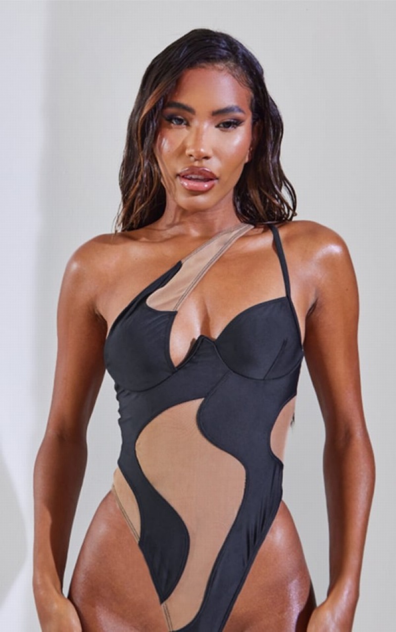 Costume De Baie Pretty Little Thing Mesh Panel Underwire Negrii | ZTQW51967