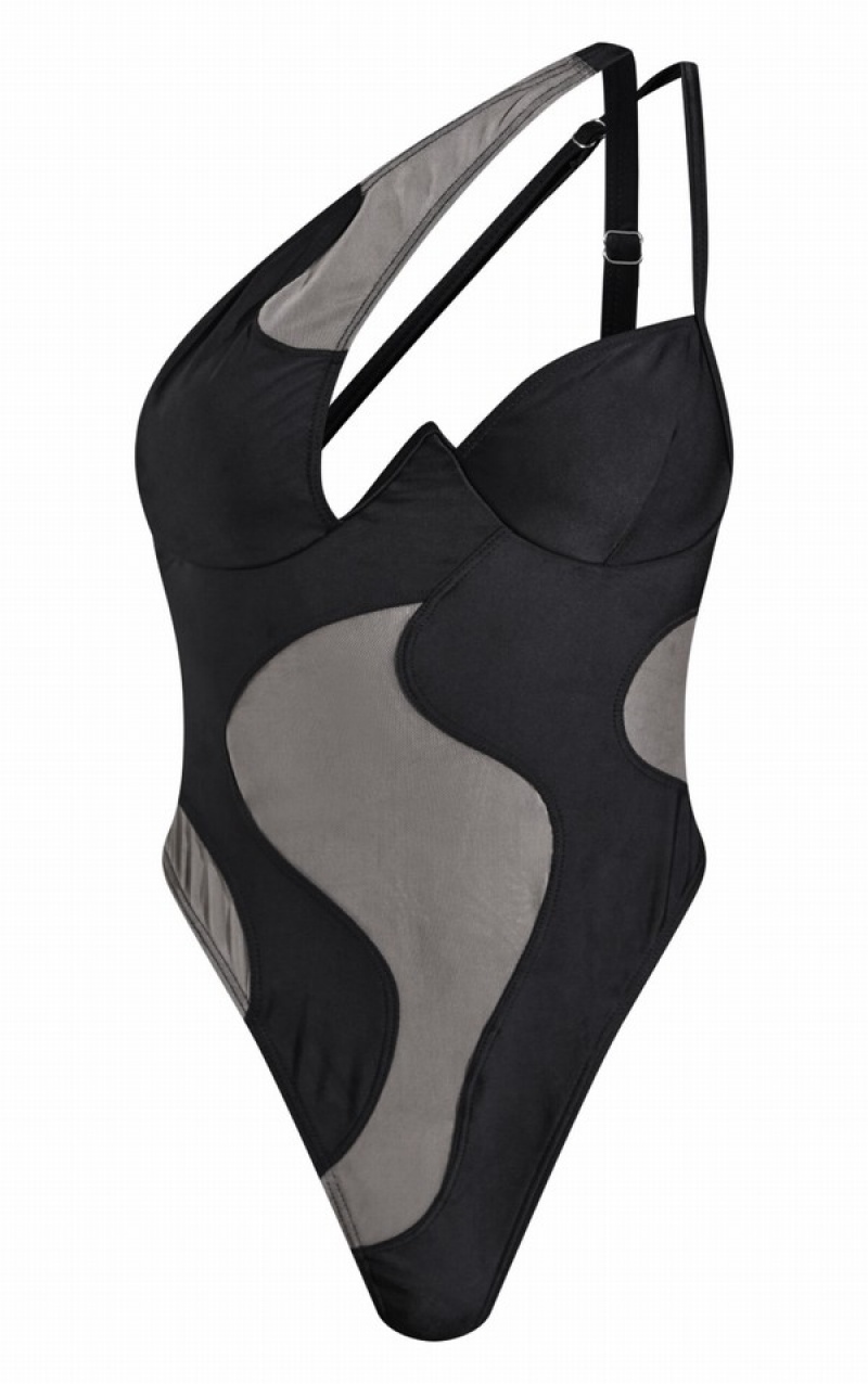 Costume De Baie Pretty Little Thing Mesh Panel Underwire Negrii | ZTQW51967