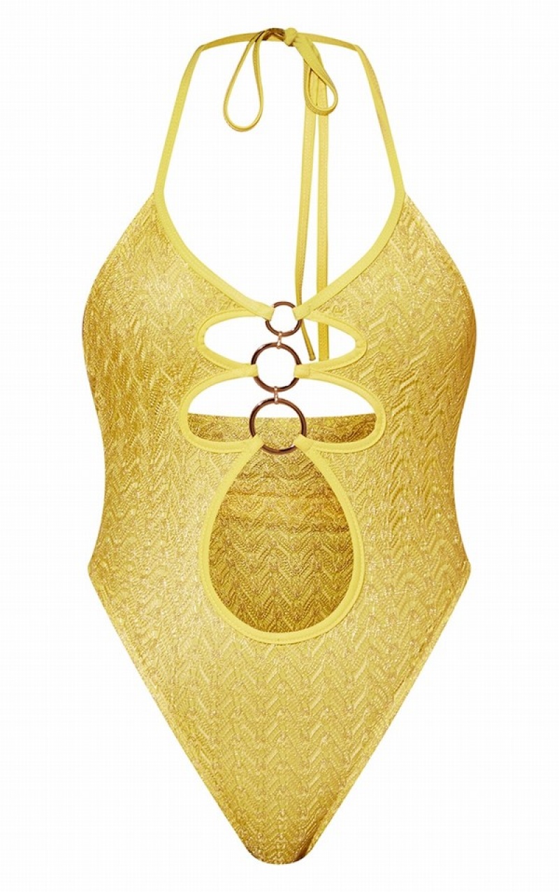 Costume De Baie Pretty Little Thing Metallic Crochet O Cut Out Masline Verzi | NGQS70964