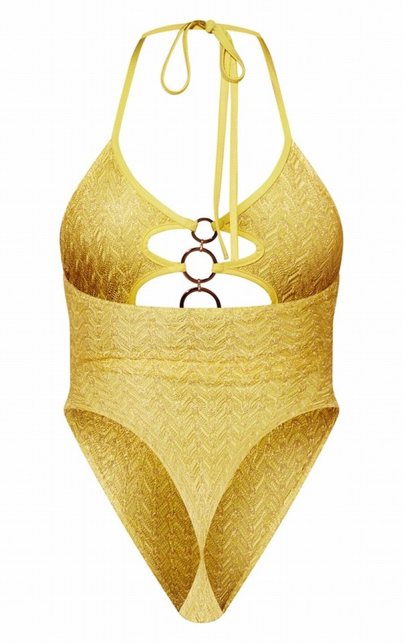 Costume De Baie Pretty Little Thing Metallic Crochet O Cut Out Masline Verzi | NGQS70964