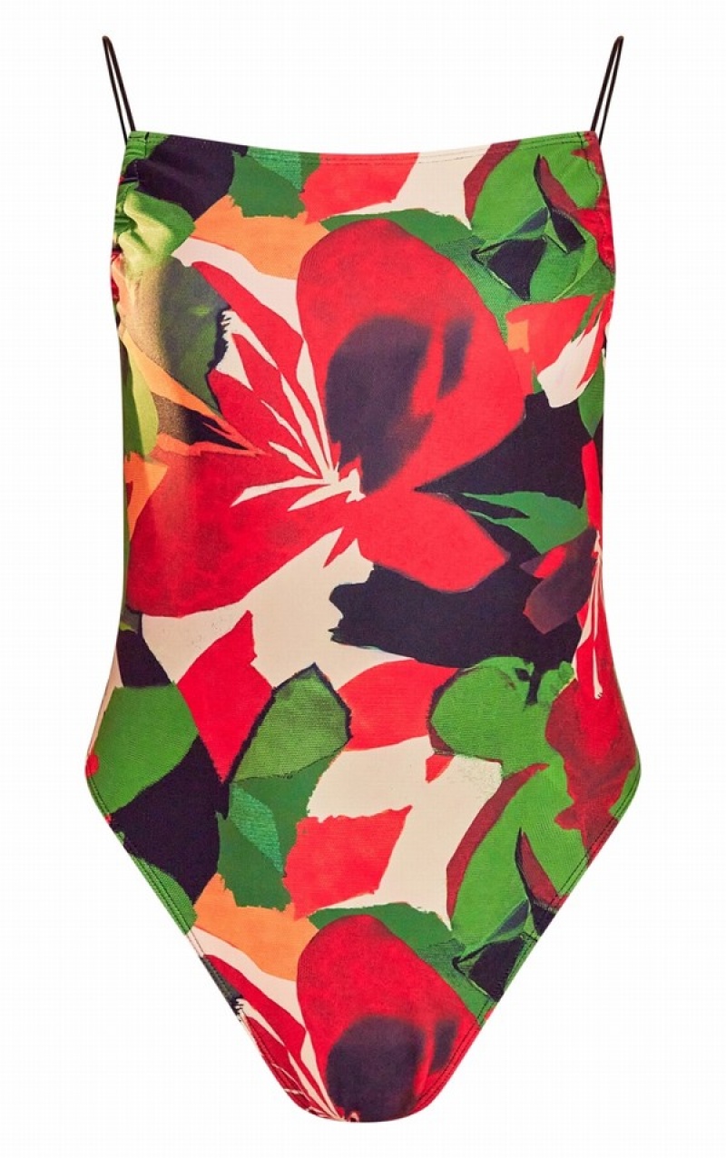 Costume De Baie Pretty Little Thing Multi Leaf Ruched Căptușită Colorati | UQSK14937