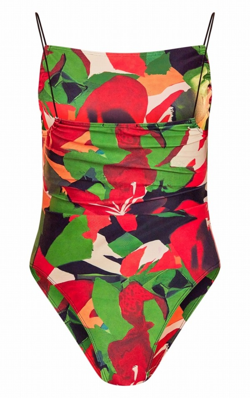 Costume De Baie Pretty Little Thing Multi Leaf Ruched Căptușită Colorati | UQSK14937