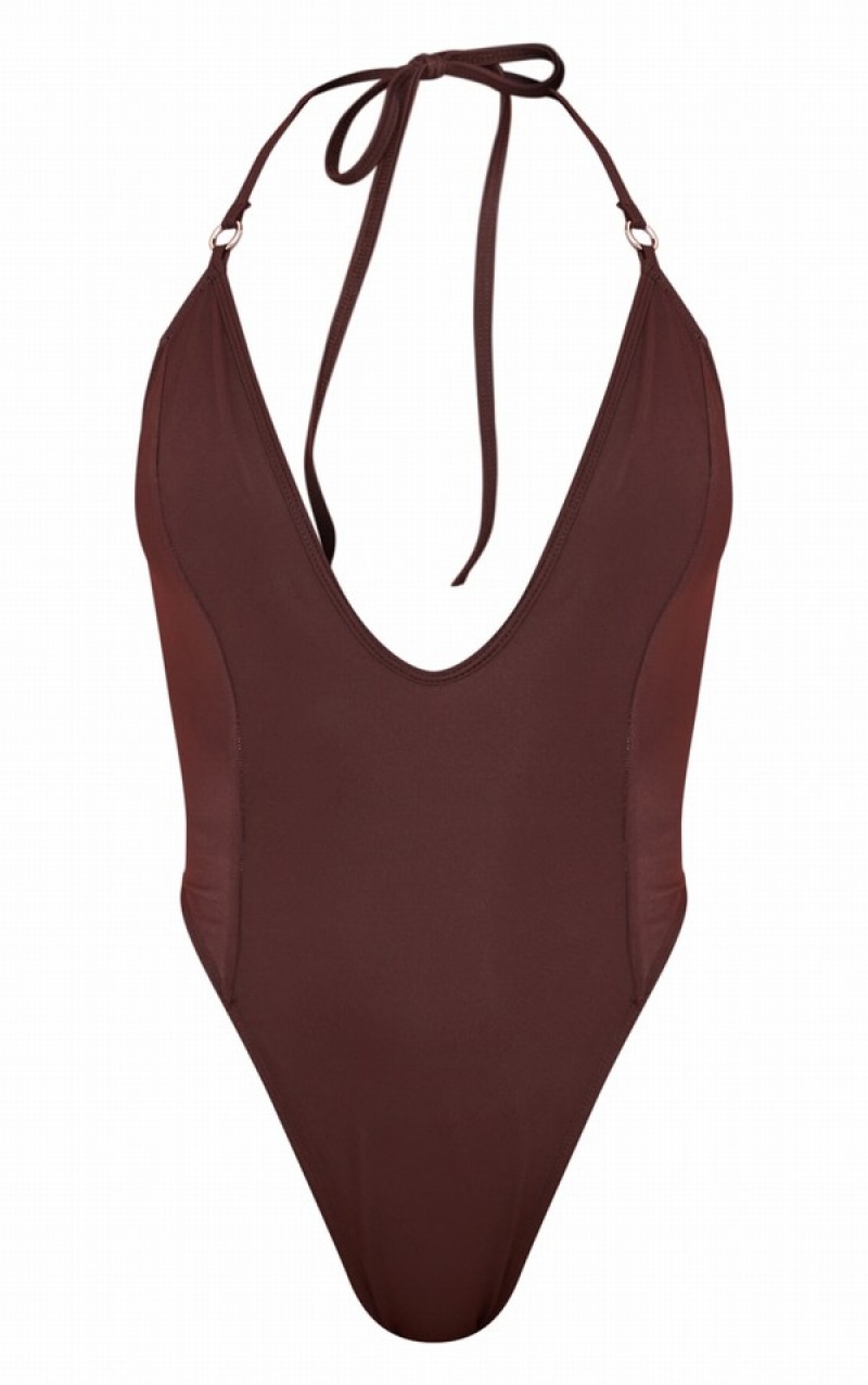 Costume De Baie Pretty Little Thing O Plunge Ciocolata | TYVL49702