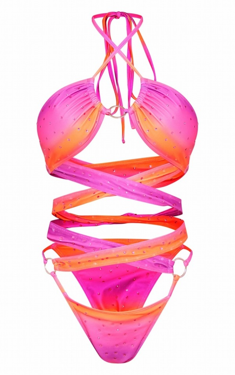 Costume De Baie Pretty Little Thing Ombre Diamante O-ring Cut Out Violet | AQUR70438