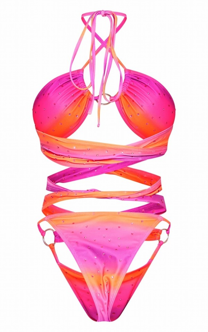 Costume De Baie Pretty Little Thing Ombre Diamante O-ring Cut Out Violet | AQUR70438