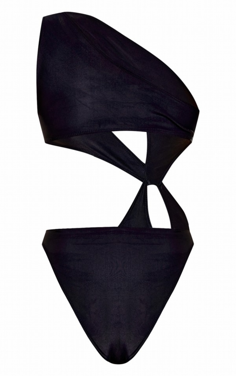 Costume De Baie Pretty Little Thing One Shoulder Loop Negrii | IFGK80321
