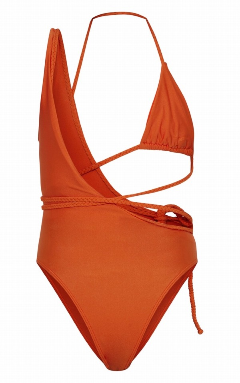 Costume De Baie Pretty Little Thing Plait Detail Asymmetric Portocalii | EXIF04312