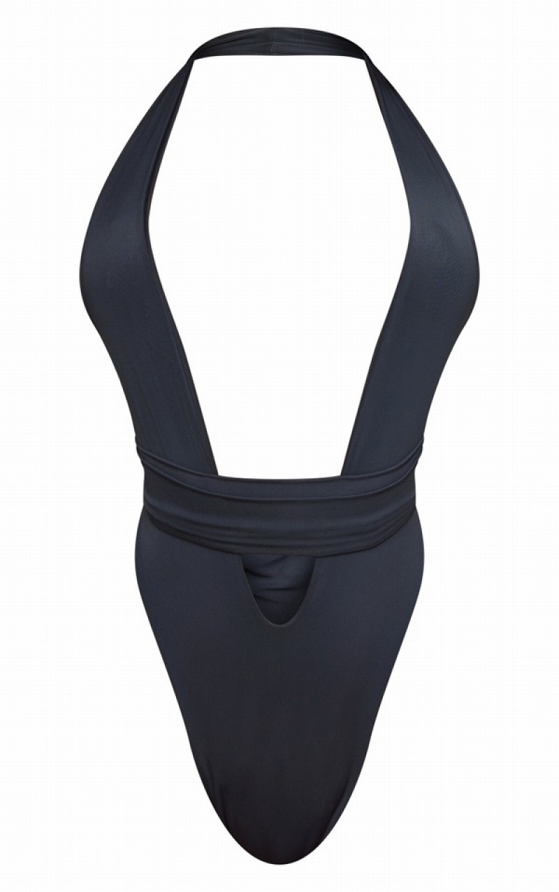 Costume De Baie Pretty Little Thing Plunge Detail Negrii | PLOK50129