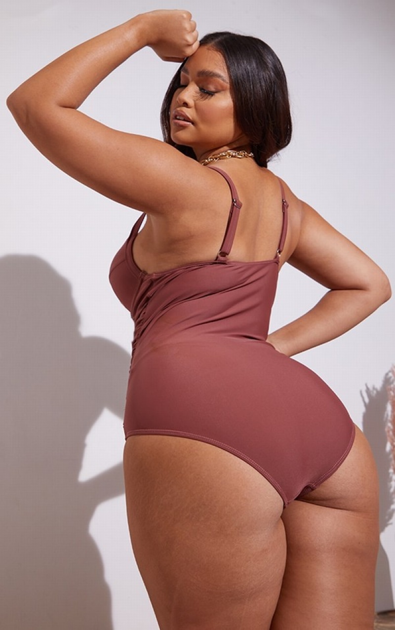 Costume De Baie Pretty Little Thing Plus Ruched Cupped Maro | FOSL46237
