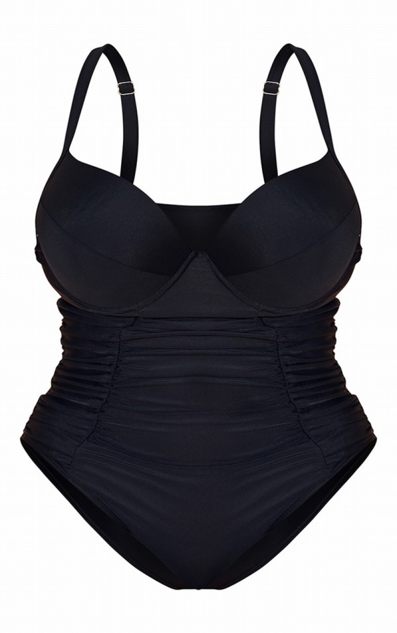 Costume De Baie Pretty Little Thing Plus Ruched Cupped Negrii | DRBP80241