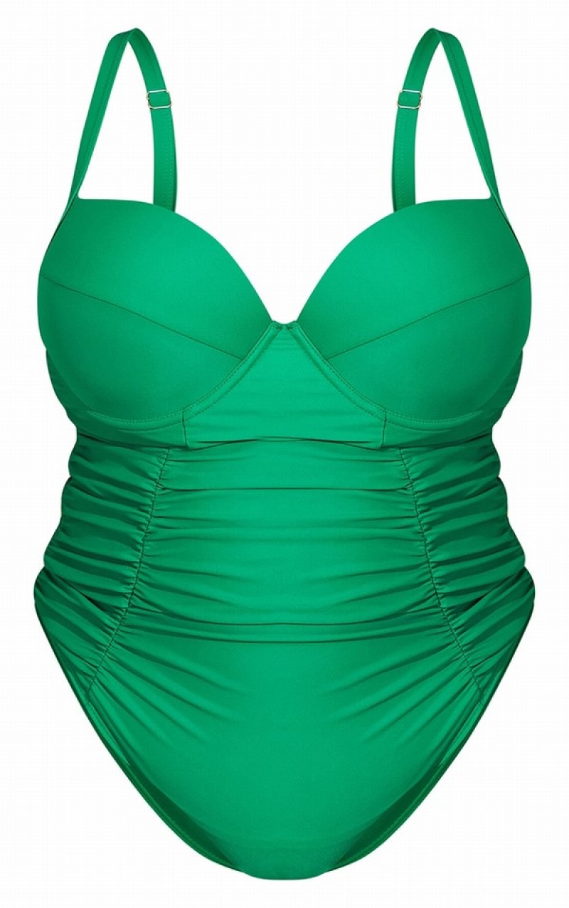 Costume De Baie Pretty Little Thing Plus Bright Ruched Cupped Verzi Deschis | ADHR29710