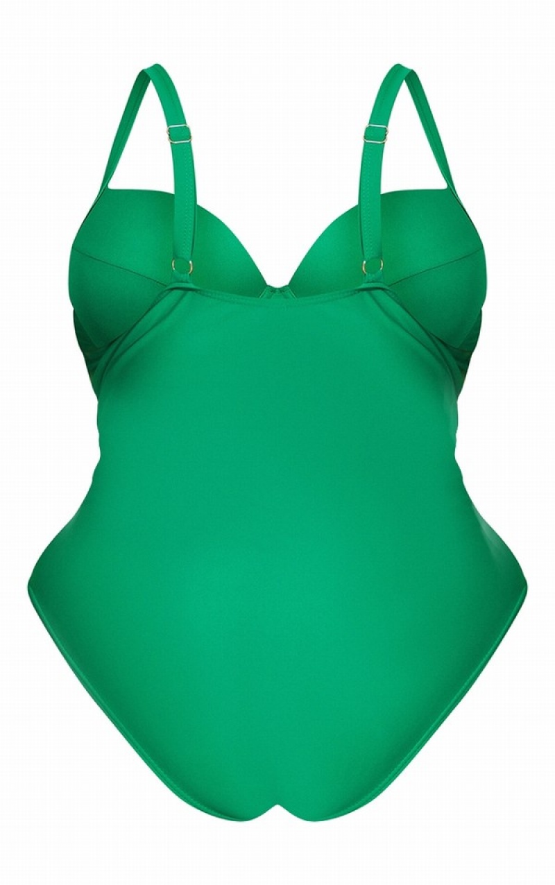 Costume De Baie Pretty Little Thing Plus Bright Ruched Cupped Verzi Deschis | ADHR29710