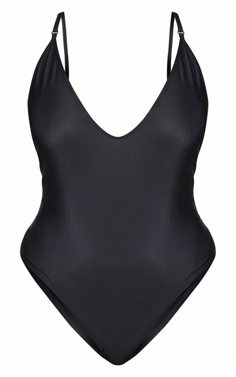 Costume De Baie Pretty Little Thing Plus Basic Low Scoop Negrii | HAQF35206