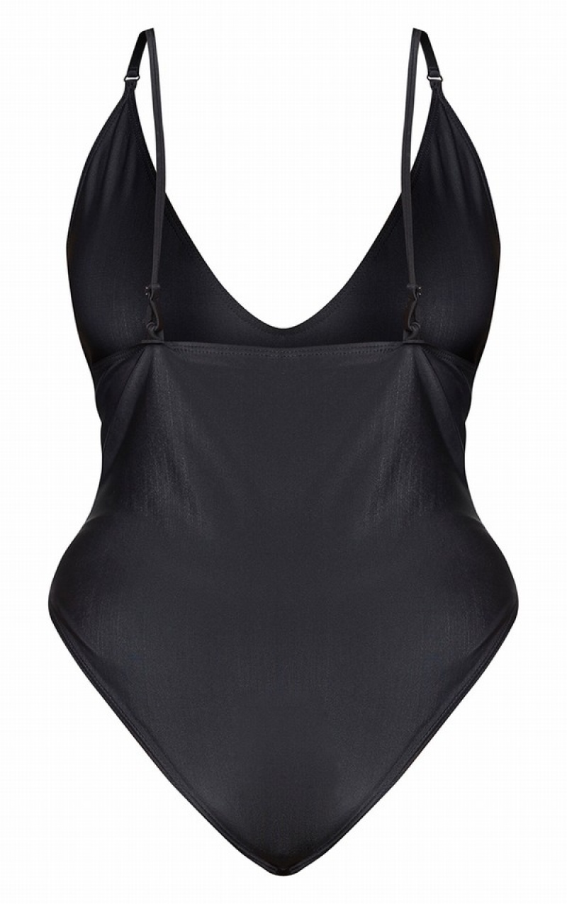 Costume De Baie Pretty Little Thing Plus Basic Low Scoop Negrii | HAQF35206
