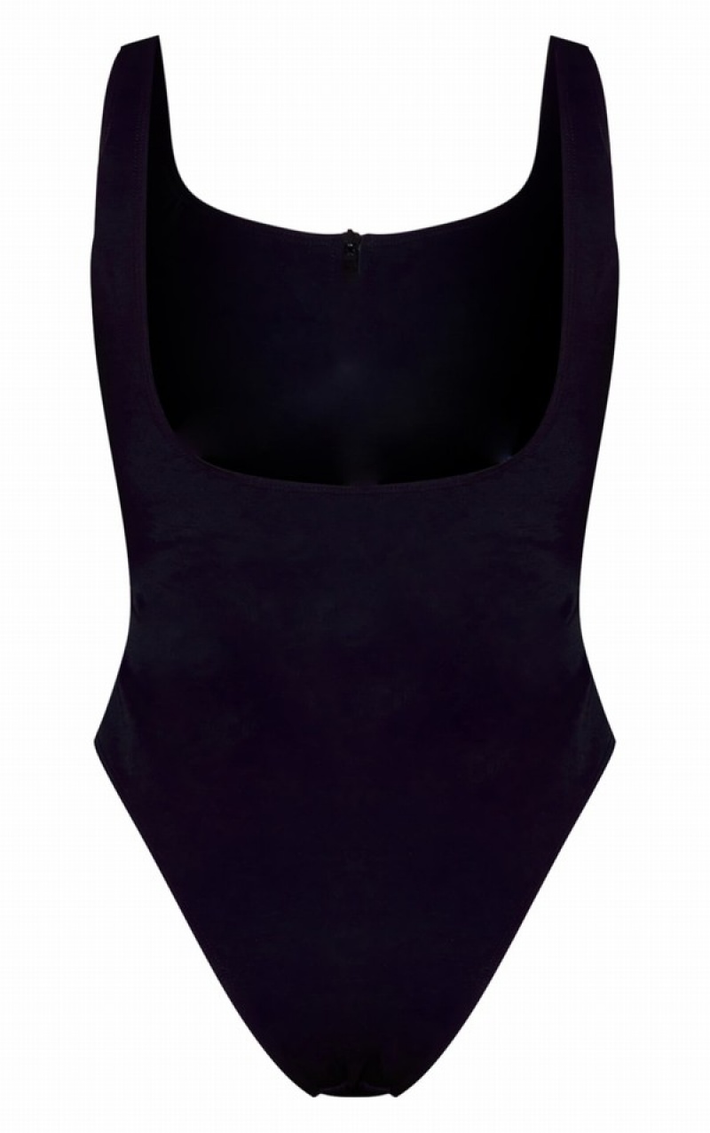 Costume De Baie Pretty Little Thing Scuba Zip Up Scoop Neck Negrii | WQER03476