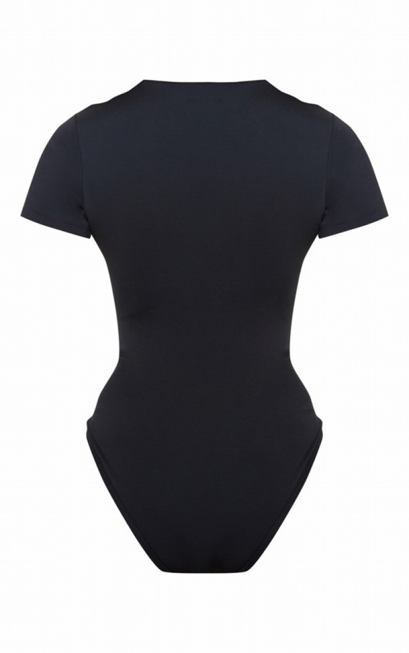 Costume De Baie Pretty Little Thing Scuba Zip Up Negrii | LMOU30754